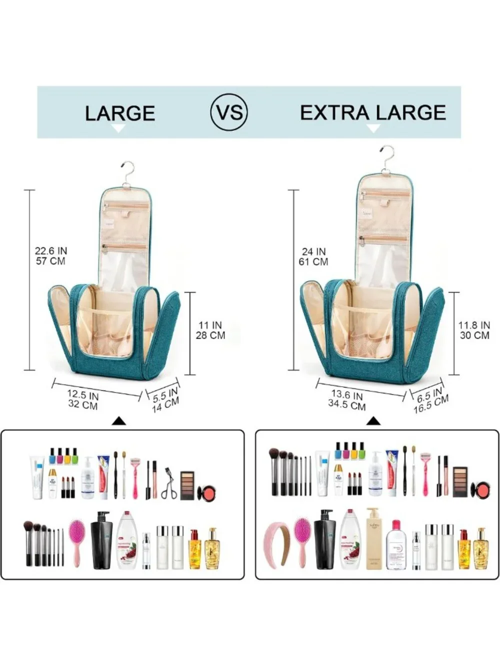 Travel Toiletry Bag - Large, Water-Resistant, 6 Organizer Compartments, Makeup